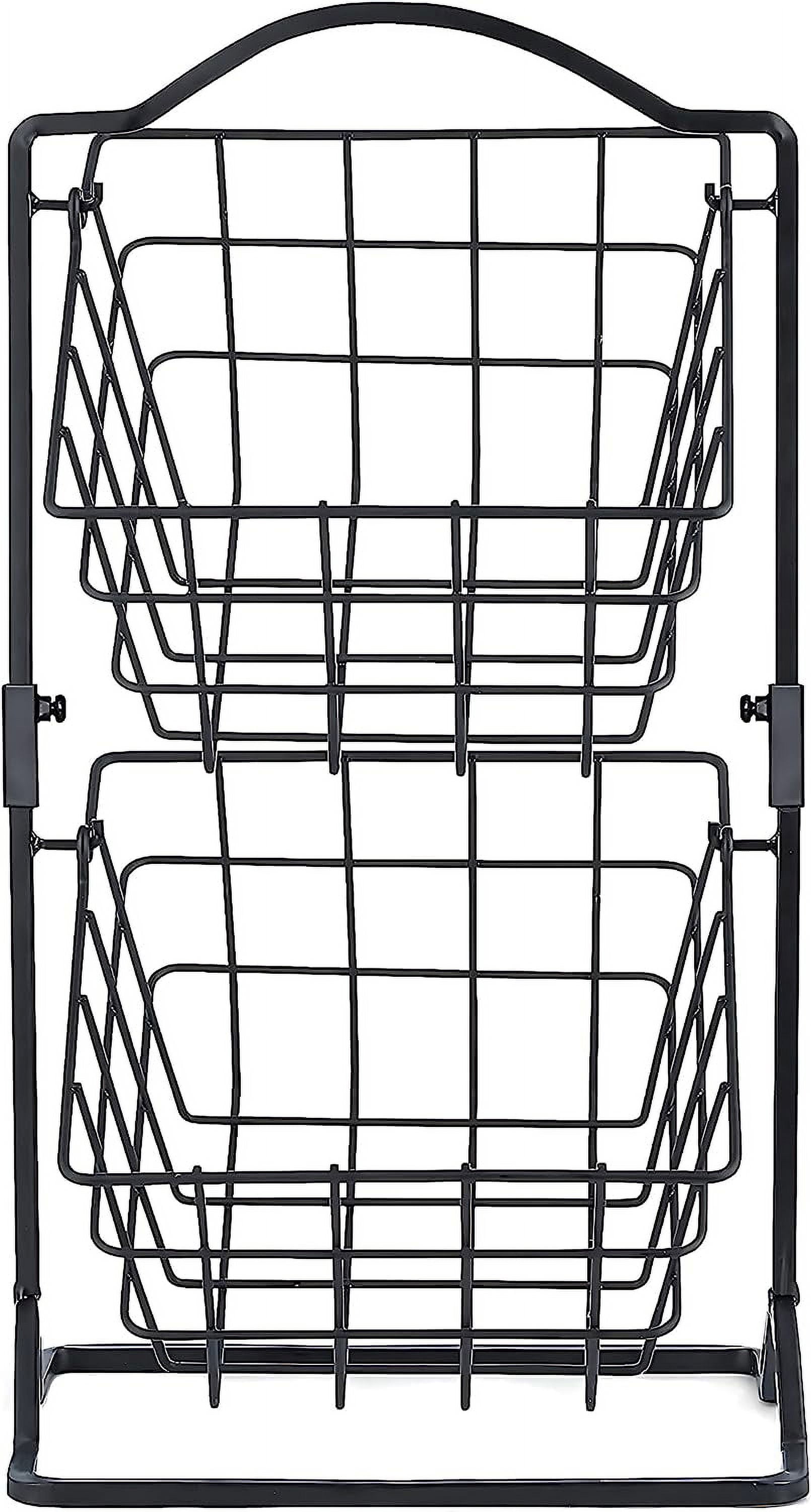 Wetheny 2 Tier Iron Fruit Basket Fruit Bowl for Kitchen Counter,Bread,Fruit and Vegetable Holder Storage Basket,Wire Hanging Basket stand for Kitchen Organizer, Matte Black