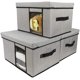 thumbnail image 1 of Caja de almacenamiento de tela con tapa, 2 asas y ventana transparente, caja de cubo de cesta de almacenamiento plegable lavable, 1 paquete Vhermosa CZBG-ST55-4, 1 of 5