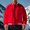 Red, variant on Men's Solid Varsity Bomber Jacket Striped Ribbed Baseball Collar Snap Button Full Zip Casual Street Campus Athletic Outerwear Red S