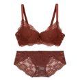 thumbnail image 1 of Conjunto de sujetador de ropa interior cómoda con bordado de encaje sexy sin anillo de acero (caramelo) Rojo Verde MX-0130316FYD, 1 of 4