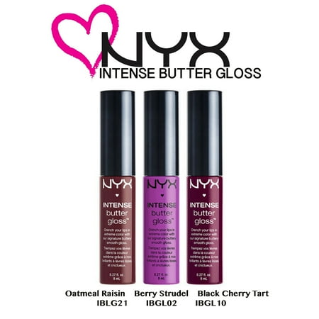 - NYX Intense Butter Gloss 3pc. Set: Oatmeal Raisin, Berry Strudel, Black Cherry Tart (IBLGSET04)