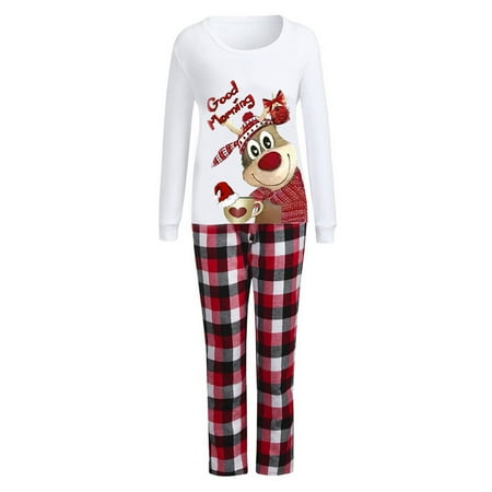 

Christmas Women Long Sleeve Deer Plaid Print Tops Pants Family Clothes Pajamas