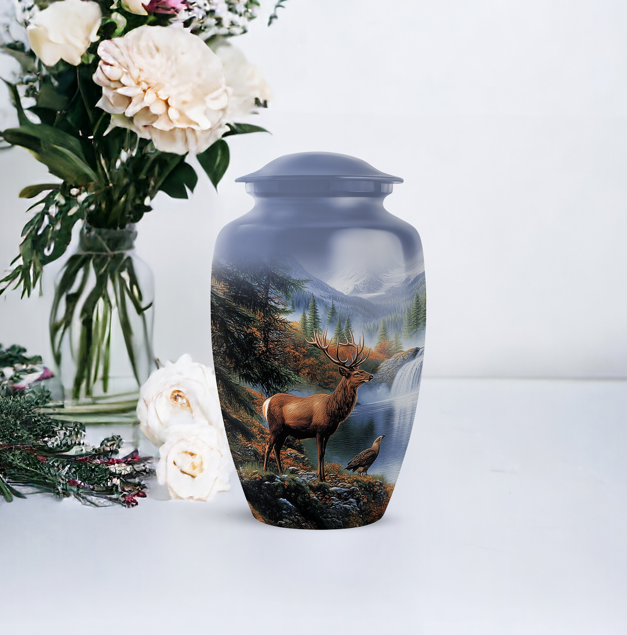 Deer Funeral Urn For Man And Woman - Memorial Cremation Urns For Human Ashes Adult Female - Blue Urn For Ash For Women - Large Decorative Urns For Human Ashes Adult Male, 10 Inch