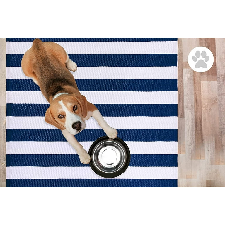 Modern Abstract Outdoor Area Rug — 9'x18', Washable, Stain-Resistant, Non-Slip For Picnic, Beach, Camping, RV (Blue & White)