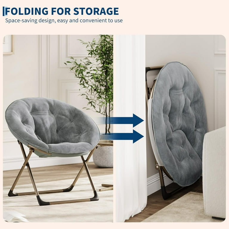 Faux Fur Saucer Chair - Oversized Foldable Moon Chair for Adults