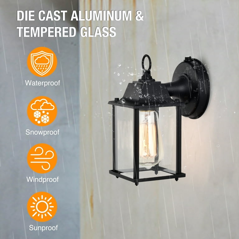 Outdoor Wall Lights Dusk to Dawn Outdoor Lighting Fixtures 2 Pack Black Porch Lights Outdoor Wall Sconce Decor Aluminum Anti Rust for Garage Exterior