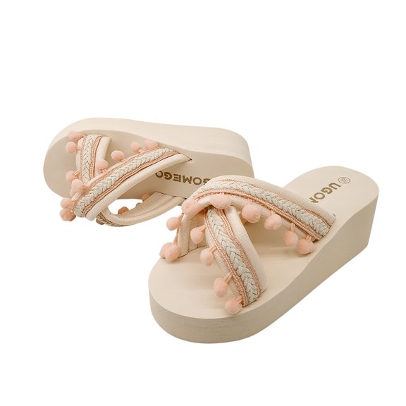 LoyisViDion Women Slide Sandals Women's Summer Fashion Ball Beach Shoes Beach Wedge Heels with Thick Soles Flip-flops Pink 7.5(40)