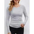 thumbnail image 3 of Womens Ribbed Long Sleeve Crewneck Casual Slim Basic Shirts Fitted Knit Tops Flower Gray L, 3 of 6