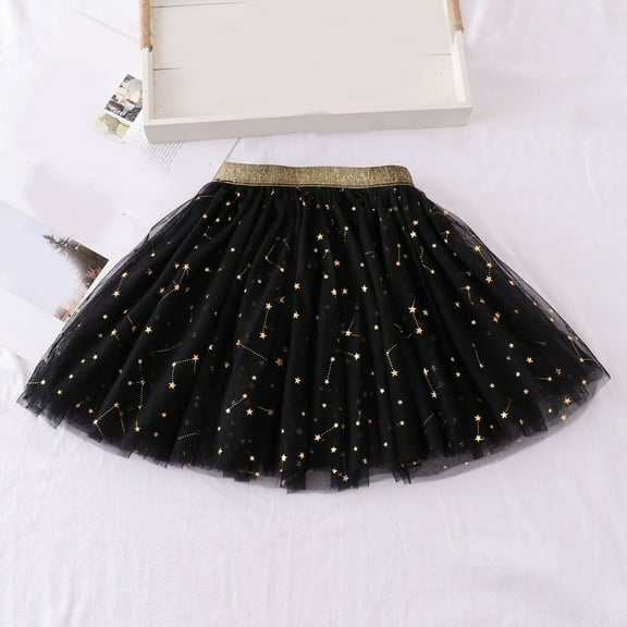 Fdrone Kids Girls Sequin Stars Lace Rainbow Layered Tulle Tutu Dance Dress Ruffle Tiered Clubwear Skirts Elastic Waist Princess Dance Ballet Skirt (4-5 Years, Black)