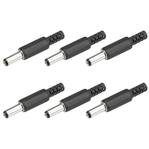6Pcs DC Male Connector 5.5mm x 2.5mm x 14mm Power Cable Jack Adapter Black