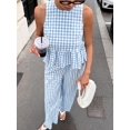 thumbnail image 3 of Womens 2 Piece Gingham Plaid Set Sleeveless Ruffle Tank Top Wide Leg Pants Summer Matching Lounge Outfits, 3 of 8