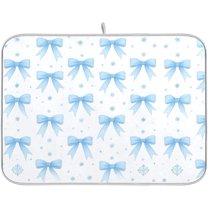 Blue Bow Ribbon Dish Drying Mat for Kitchen Countertop 18x24 Bowknot White Coquette Pattern Large Drying Mat Reusable Quick Dry Dish Sink Mats Easy Clean Decorative Essentials