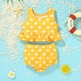 thumbnail image 4 of MEZZALL Summer Baby Girls Ruffles Cartoon Dot Dinosaur Watermelon Printed 2PCS Swimwear Swimsuit Vacation Hawaii Beachwear Bikini Outfits, Yellow, 3-4 Years, 4 of 7