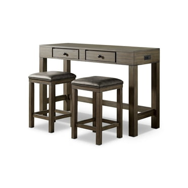 Furniture of America Kipp 3-Piece Counter Height Dining Set, Walnut and Gray