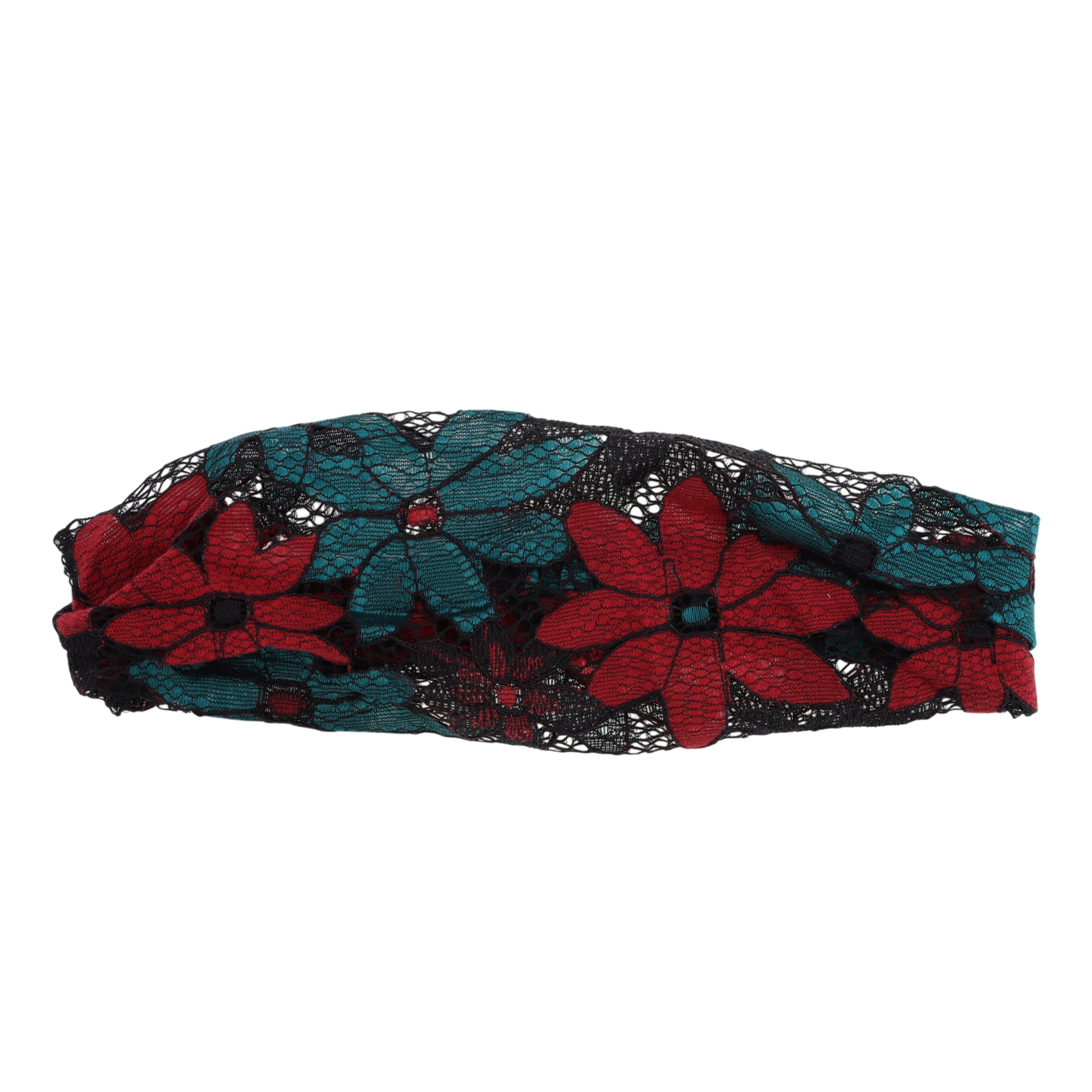 Unique Bargains Eight-leaf Flower Lace Wide Headband 1 Pc Green Red