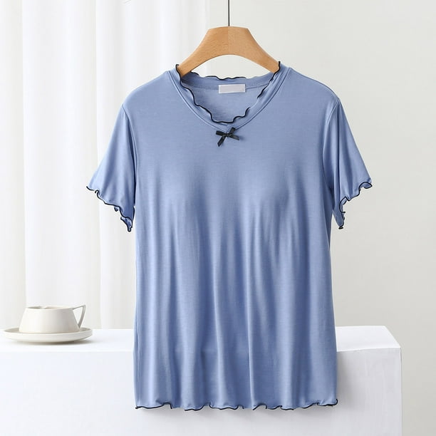 Blusa de pijama de manga corta para mujer, lisa, informal, a la moda, con cuello redondo, sin mangas, para dormir, pijamas para mujer