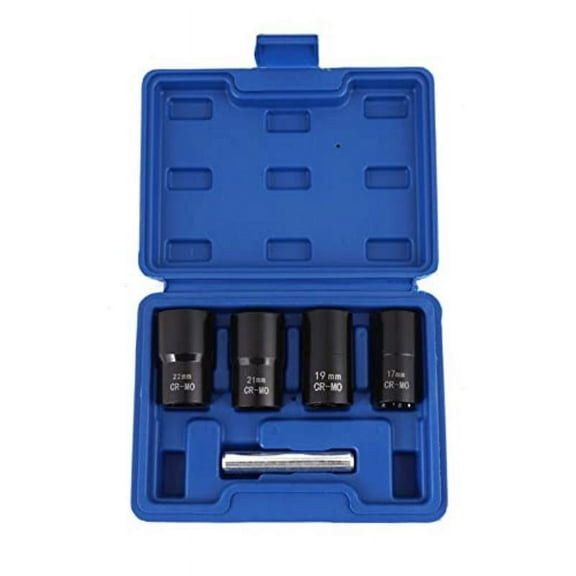 1/2-Inch Drive Impact Bolt Nut Removal Extractor Socket Tool Set 17mm 19mm 21mm 22mm Twist Socket Set Lug Nut Remover Extractor Tool Locking Wheel