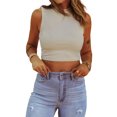 thumbnail image 4 of POGLIP Women's Apricot Keyhole Back Ribbed Knit Tank Crop Top, 4 of 6