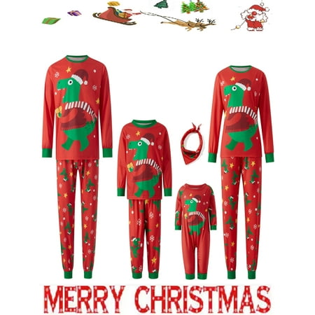 

Jamlynbo Christmas Family Matching Pajamas Set Dinosaur Long Sleeve Top Pants Holiday Sleepwear Outfits for Mom Dad Kid