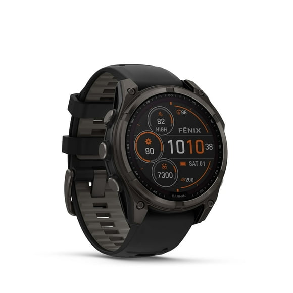 Garmin fēnix 8 Solar Sapphire Smartwatch 47mm - GPS, Compass, Gyroscope and Barometric Altimeter | Carbon Gray DLC Titanium with Black/Pebble Gray Silicone Band