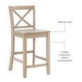 thumbnail image 6 of Pemberly Row Sturdy Solid Rubberwood X Back 24" Counter Stool in Rustic Greywash, 6 of 11