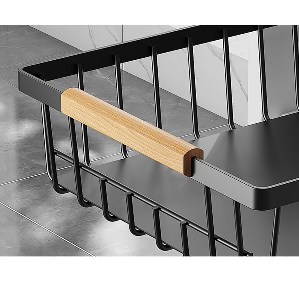 Sturdy Slide-Out Black Storage Basket - Easy Carry Pull-Out Cabinet Organizer with 2 Iron Wires - Durable Mesh Drawer Shelf for Kitchen or Pantry