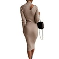 thumbnail image 4 of DYMADE Women Long Sleeve Half High Collar Hollow Sexy Slim Fit Dress, 4 of 4