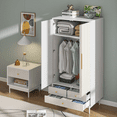 thumbnail image 6 of Armoire Wardrobe Closet with 2 Fluted Doors, Modern Freestanding Closet with Shelves and Hanging Rod, Wooden Clothing Organizer with 3 Drawers for Bedroom, 6 of 8