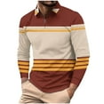 thumbnail image 2 of Fnnxeal Mens Polo Shirts Long Sleeve Striped Collared Fall Winter Casual Zipper Wine Polo Shirts for Men Size L, 2 of 5