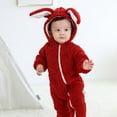 thumbnail image 3 of URMAGIC Newborn Baby Girl Boy Faux Sherpa Winter Rabbit Ear Hooded Romper Jumpsuit, 3 of 7