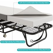 Twin Folding Bed with Mattress, 75 x 38 Portable Rollaway Bed for Adults, Metal Frame Foldable Guest Bed with Memory Foam Mattress, Daybed or Extra Sleeping Space with Side Storage Pocket
