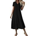 thumbnail image 3 of TAGOLD Womens Short Sleeve V Neck Dress Solid Color Casual Lightweight Summer Daily Midi Dress, 3 of 5