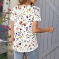 thumbnail image 3 of Women's Cute Tshirts Wildflower Graphic Loose Tees Summer Short Sleeve Casual Tops Dressy Pleated Button Round Neck Tunic Top Boho Floral Trendy Going Out Basic Tee Blouses, 3 of 5