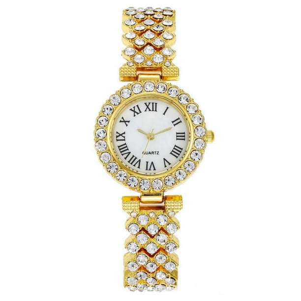 Reloj de mujer con patrón romano y diamantes, reloj de cuarzo, pulsera, reloj de mujer