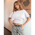 thumbnail image 4 of T-shirts pour Femmes à Col Rond, Taille Resserrée, T-Shirt Décontracté à Manches Courtes, Hauts d'Entraînement, Couleur Unie, T-Shirts Basiques, Blanc, TG, 4 of 5