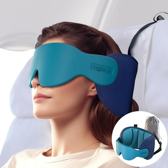 Almohada de viaje Inspieyes para aviones con máscara de ojos Lake Blue