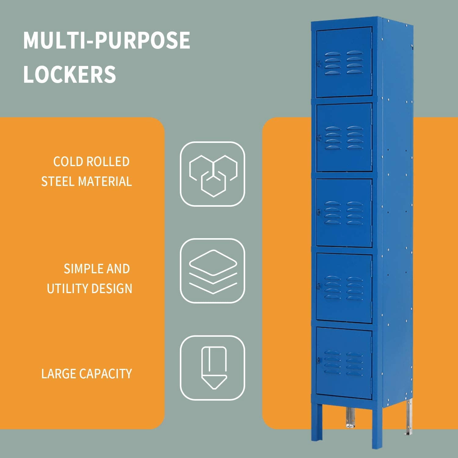 Metal Locker for Office Storage Locker Employees Locker for School Gym  Lockers Corridor Locker Five Tier Box Blue 5 Door - Walmart.com
