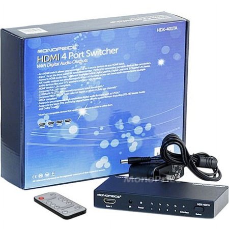 UPC: 0844660055570 | Monoprice 4X1 HDMI Switcher w/ Toslink & Digital Coaxial Port (Rev.2) w/ 3D Support