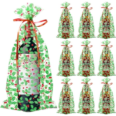 Gift Boutique 100 Count Christmas Wine Bottle Gift Bags with Twist Ties
