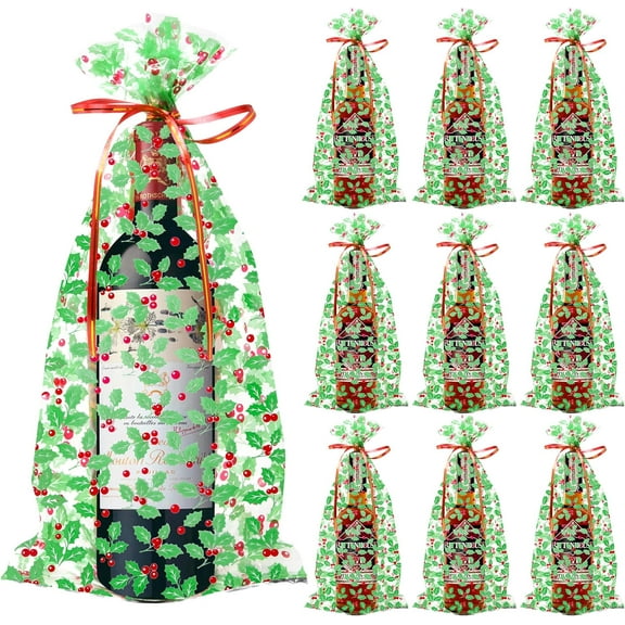 Gift Boutique 100 Count Christmas Wine Bottle Gift Bags with Twist Ties