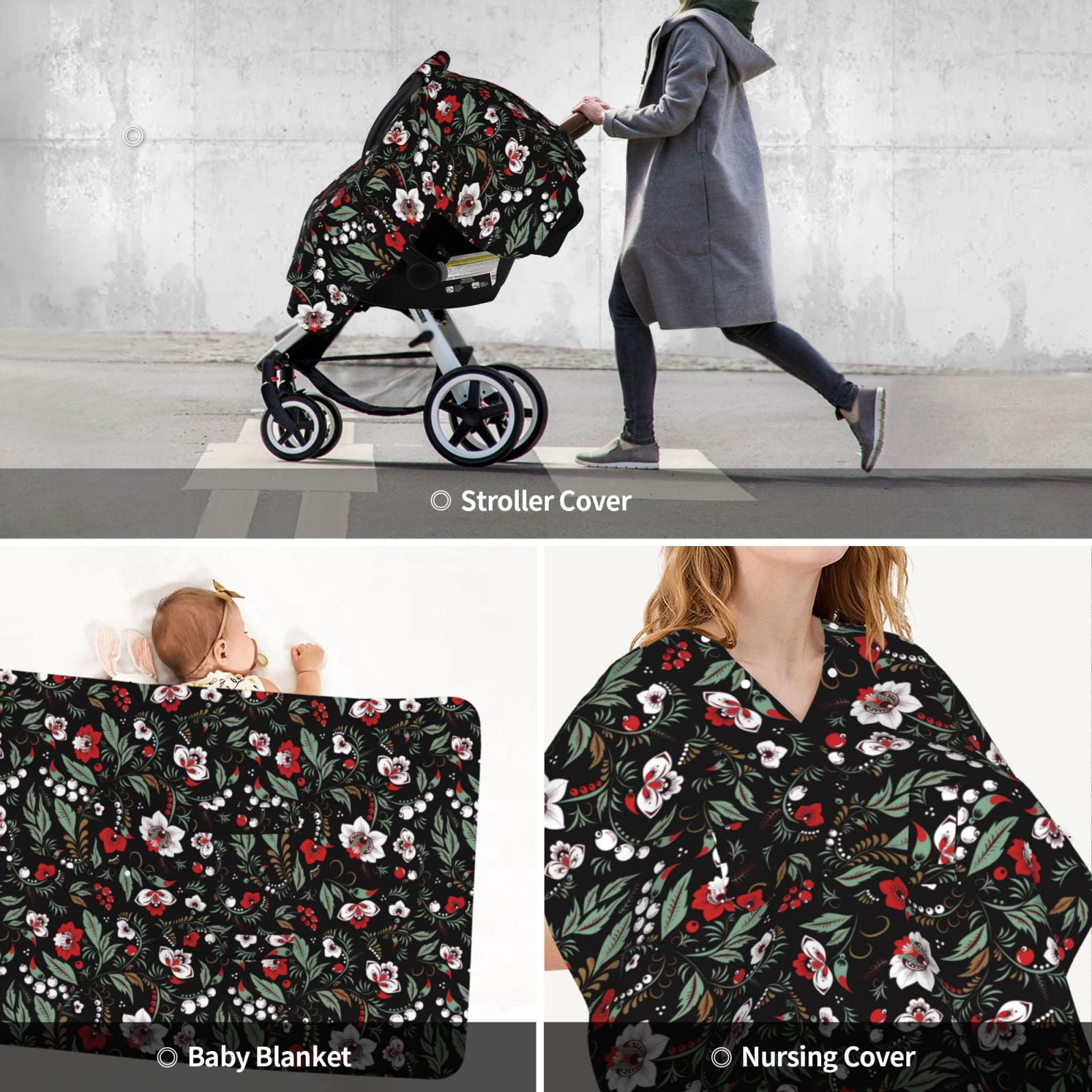 Car Seat Cover Baby - floral prints Breathable Infant Car Seat Cover for Baby Carseat, Lightweight Comfort Baby Essentials Must Haves Newborn Stuff for Girl Boy