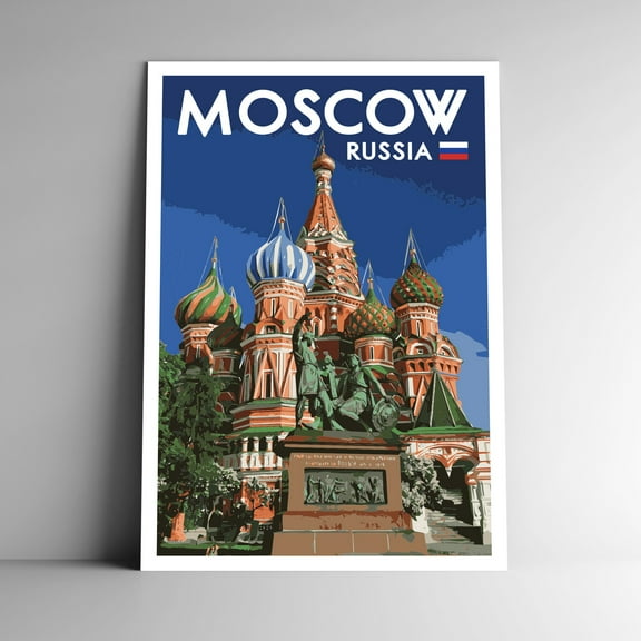 Moscow Russia Vintage Travel Poster / Postcard WPA Style Retro Red Square