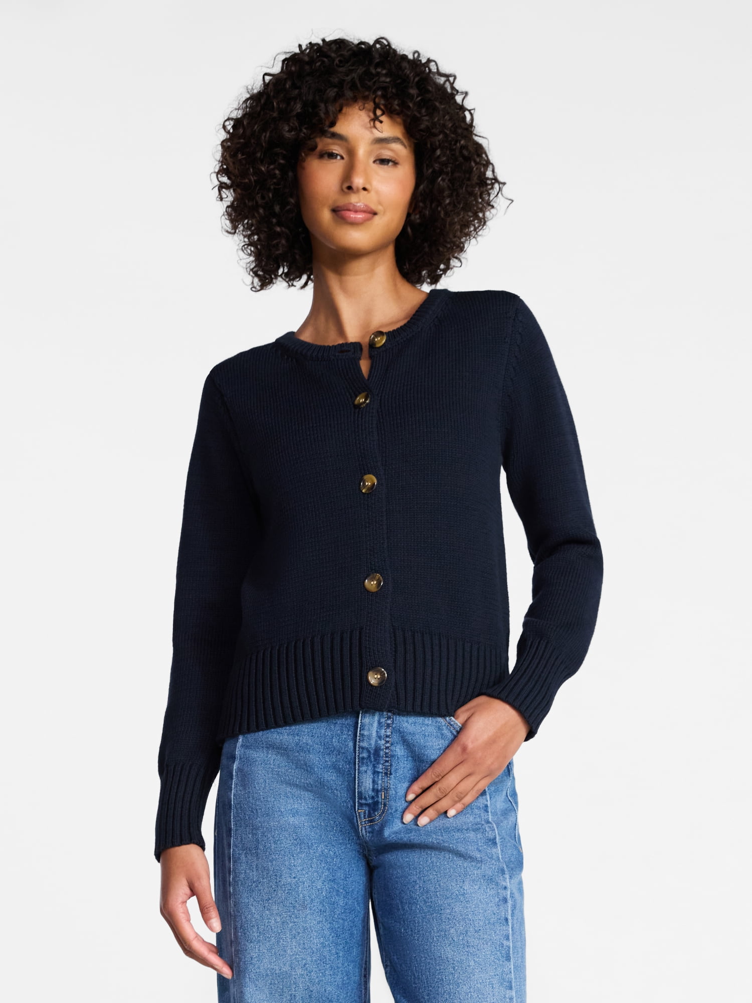 Time and Tru Women's Button Front Cardigan Sweater, Midweight, Sizes XS-XXXL