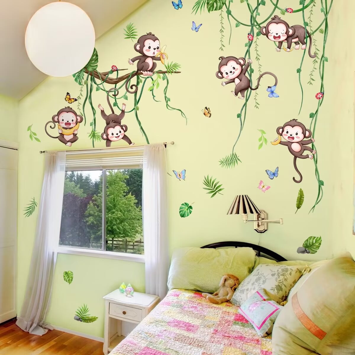 Monkey Climbing Tree Wall Decals Jungle Animals Wall Stickers Monkey Wall Stickers DIY transparent wall stickers Kids Room Baby Nursery Bedroom Wall Decor