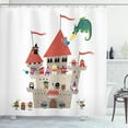 thumbnail image 1 of Fantasy Shower Curtain, Cartoon Kingdom with All Noble Fairytale Characters and a Dragon Spitting Fire, Fabric Bathroom Set with Hooks, 69W X 84L Inches Extra Long, Multicolor, by Ambesonne, 1 of 3