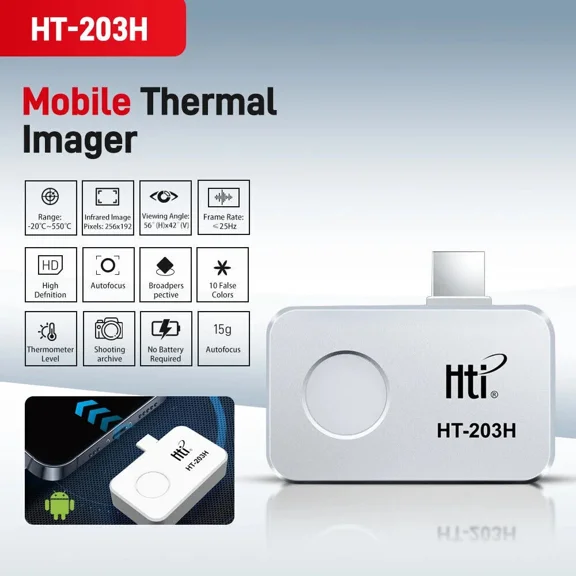 HTI HT-203H 256*192 Thermal Camera Android Type-C Thermal Imager 25Hz Mobile Thermal Imaging Camera for PCB Device Fault Detect