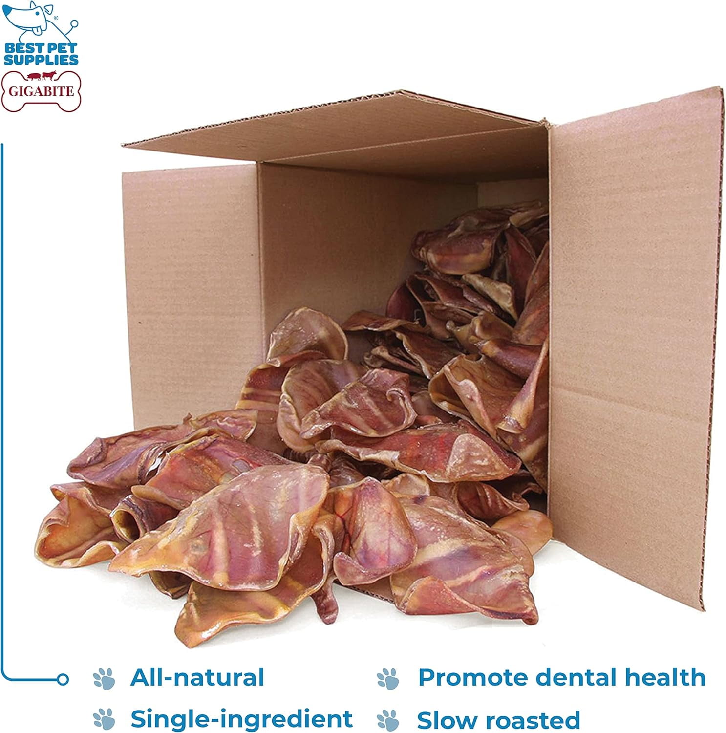 Best Pet Supplies - GigaBite All-Natural Whole Pig Ears for Dogs, 80 Count Box