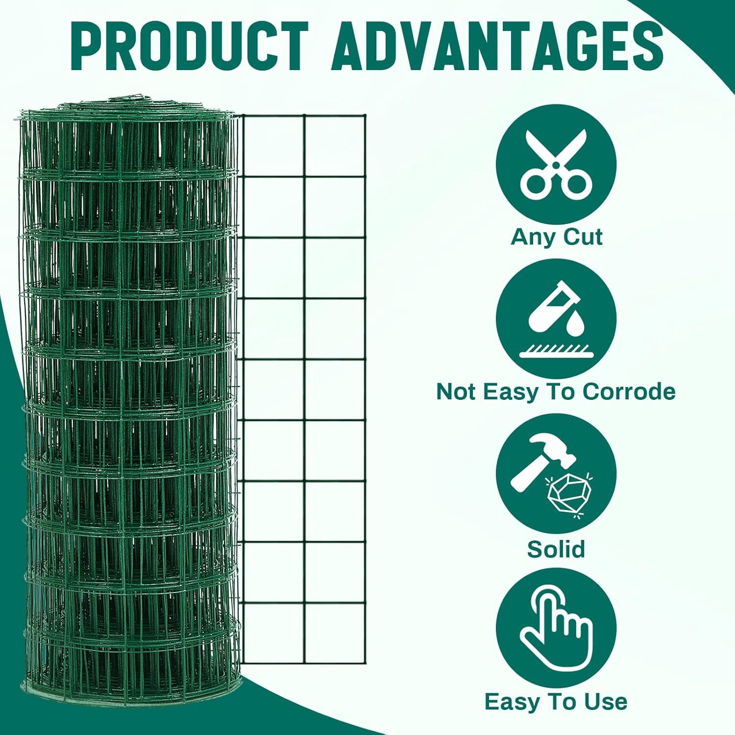 16 Gauge Galvanized Welded Wire Fence PVC Coated Hardware Cloth,  Mesh, Heavy Duty Garden Fencing Roll for Chicken, Dog Yard, Deer Cattle & Animal Protection