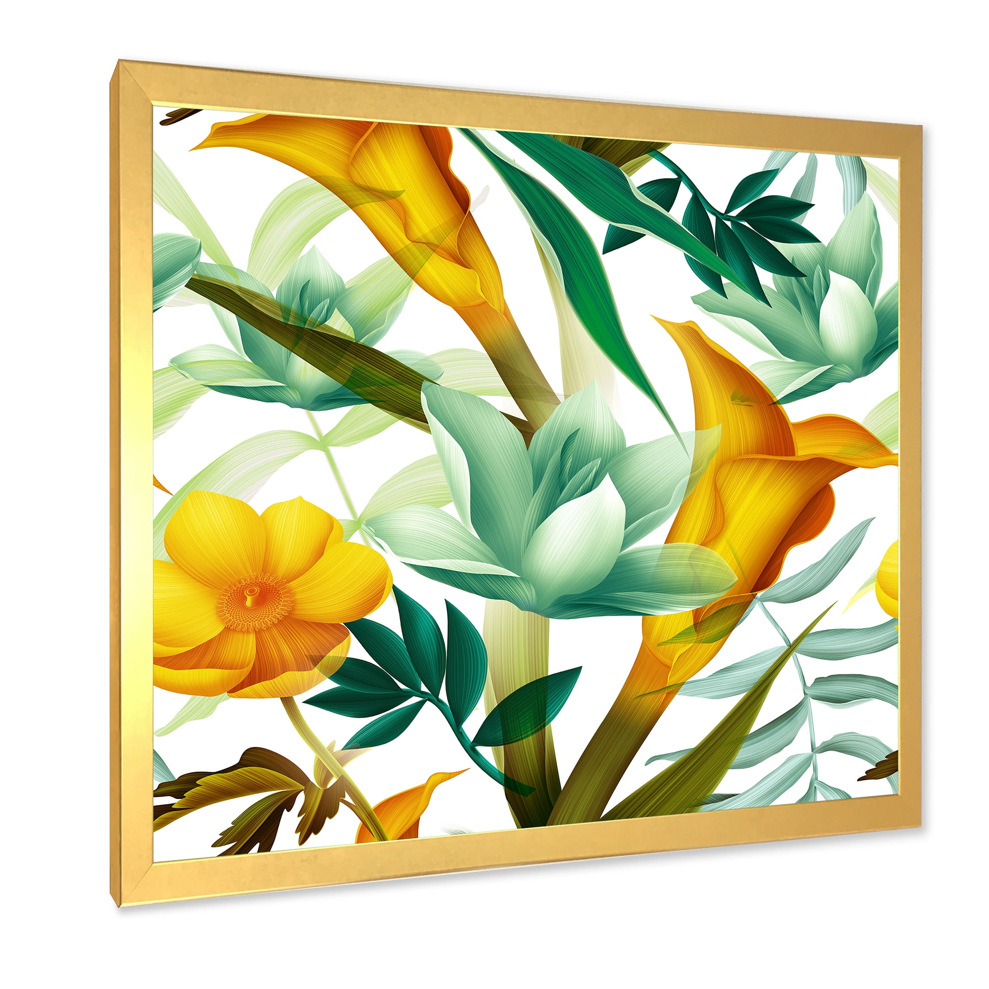 Designart 'Yellow Flowers and Tropical Foliage III' Modern Framed Art Print