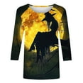 thumbnail image 4 of FAVIPT Halloween Witch Shirts for Women Casual Trendy Fall 2025 Blouses 3/4 Sleeve Round Neck Soft Tees Basic Retro Novelty withes Print Tops Yellow,XXXL, 4 of 5